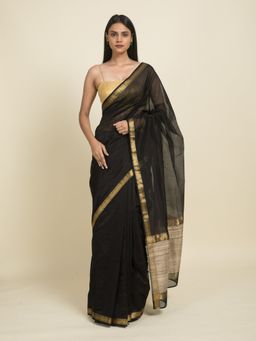 Suta - Black and Gheecha with Zari Cotton Silk Maheshwari Saree