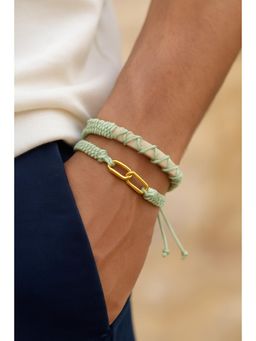 Tann Trim - Green and Beige Thread and Vegan Leather Band Bracelets