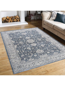 OBSESSIONS - Machine Made Anti -Bacterial Ethnic Bedside Runner Blue and Cream