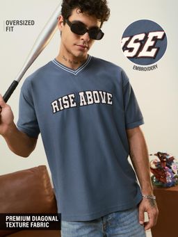 The Souled Store - Textured T-Shirt: Blue League Men Oversized T-Shirts