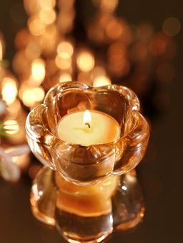 Pure Home + Living - Dark Amber Glass Flower Shaped Tealight Holders (Pack of 4)