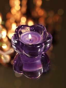 Pure Home + Living - Purple Glass Flower Shaped Tealight Holders (Pack of 4)