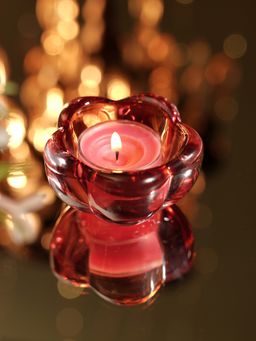 Pure Home + Living - Red Glass Flower Shaped Tealight Holders (Pack of 4)