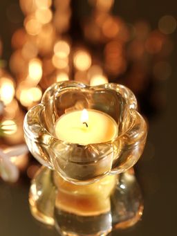 Pure Home + Living - Light Amber Glass Flower Shaped Tealight Holders (Pack of 4)