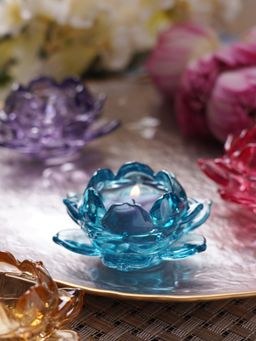 Pure Home + Living - Blue Glass Lotus Shaped Tealight Holders (Pack of 3)