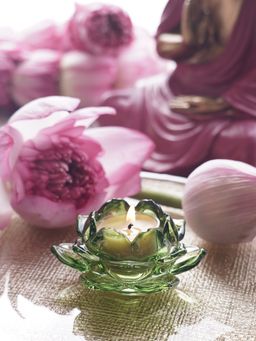 Pure Home + Living - Green Glass Lotus Shaped Tealight Holders (Pack of 3)