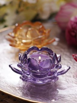 Pure Home + Living - Purple Glass Lotus Shaped Tealight Holders (Pack of 3)