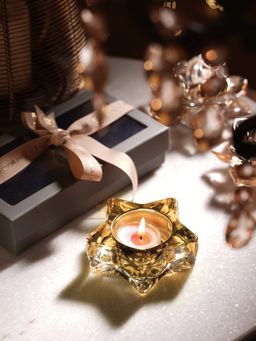 Pure Home + Living - Amber Glass Star Shaped Tealight Holders (Pack of 2)