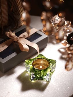 Pure Home + Living - Green Glass Star Shaped Tealight Holders (Pack of 2)