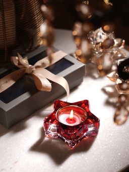 Pure Home + Living - Red Glass Star Shaped Tealight Holders (Pack of 2)