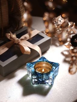 Pure Home + Living - Blue Glass Star Shaped Tealight Holders (Pack of 2)