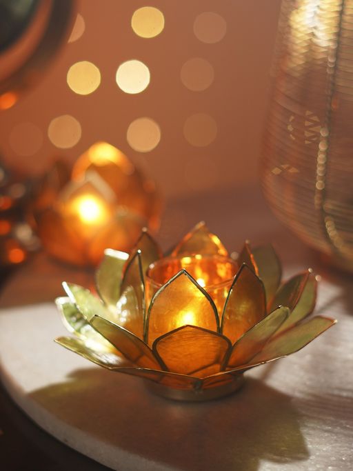 Pure Home + Living Amber & Green Ombre 22 Petals Capiz Tealight Holder