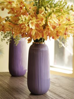 Pure Home + Living - Purple Ribbed Ceramic Vase