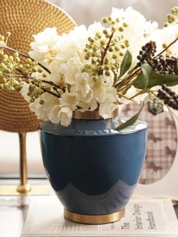Pure Home + Living - Blue Bottleneck Ceramic Vase with Gold Rim
