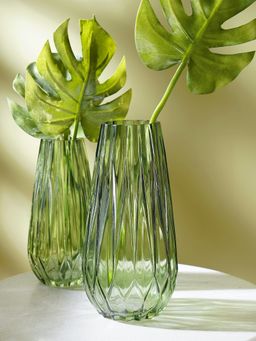 Pure Home + Living - Green Diamond Cut Glass Vase