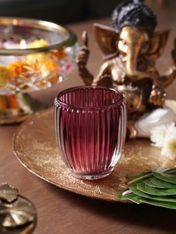 Pure Home + Living - Maroon Glass Ribbed Tealight Holders (Pack of 2) (L)