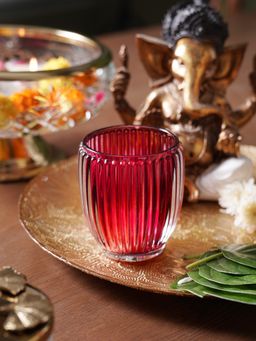 Pure Home + Living - Red Glass Ribbed Tealight Holders (Pack of 2) (L)
