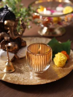 Pure Home + Living - Light Amber Glass Ribbed Tealight Holders (Pack of 4) (S)