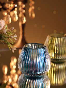 Pure Home + Living - Dark Blue Glass Ribbed Tealight Holder