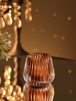 Pure Home + Living - Dark Amber Ribbed Tealight Holders (Pack of 2)