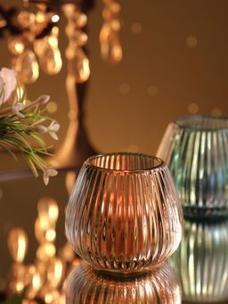 Pure Home + Living - Light Amber Glass Ribbed Tealight Holder