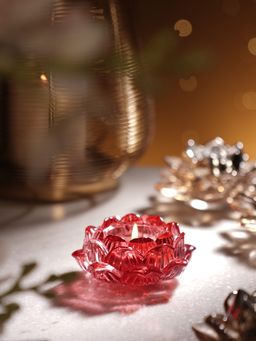 Pure Home + Living - Red Glass Floral Shaped Tealight Holders (Pack of 2)