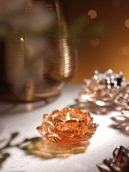 Pure Home + Living - Orange Glass Floral Shaped Tealight Holders (Pack of 2)