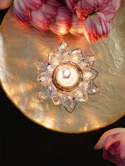 Pure Home + Living - Blue Crystal Lotus Shaped Tealight Candle Holder