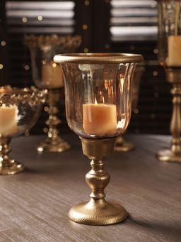 Pure Home + Living - Amber & Gold Glass Hurricane Candle Holder