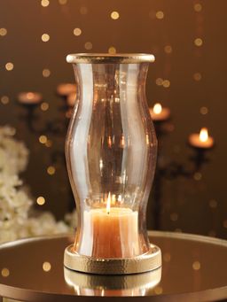 Pure Home + Living - Amber & Gold Glass Hammered Hurricane with Metal Base
