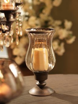Pure Home + Living - Brown Antique Finish Glass Hurricane with Hammered Metal Base