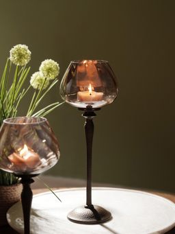 Pure Home + Living - Brown Antique Finish Hammered Glass Candle Holder