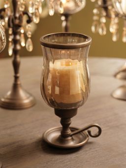 Pure Home + Living - Brown Antique Finish Glass Candle Holder with Metal Handle