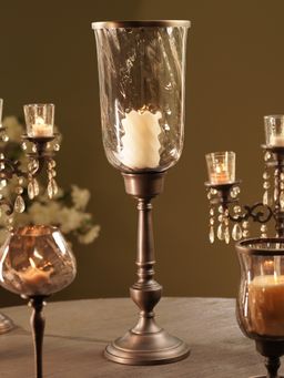 Pure Home + Living - Brown Antique Finish Glass Candle Holder with Metal Base and Rim