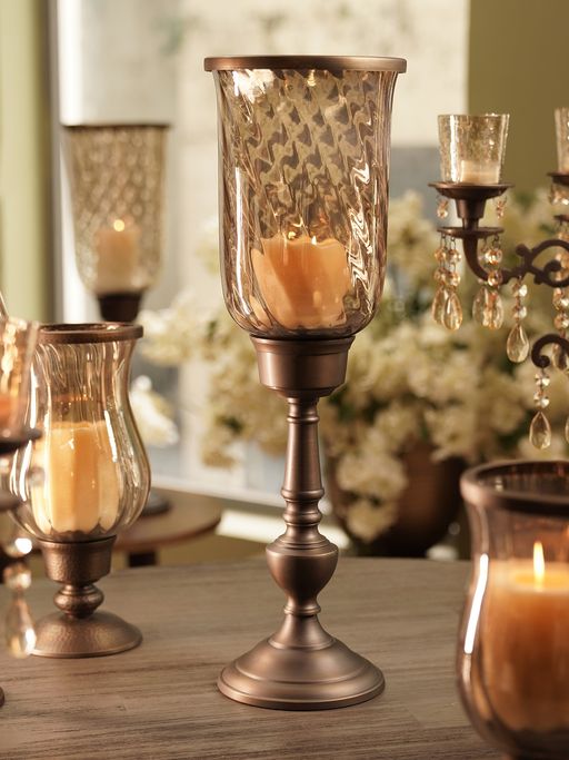 Pure Home + Living Brown Antique Finish Glass Candle Holder with Stand