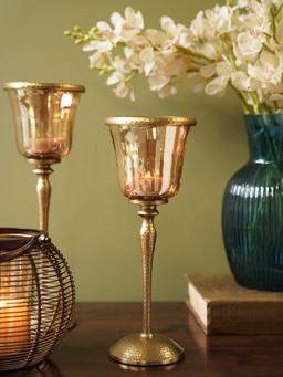 Pure Home + Living - Amber & Gold Votive Candle Holder with Hammered Base