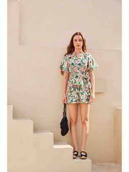 HOUSE OF SAL - Lara Printed Playsuit with Belt- Multi-Color