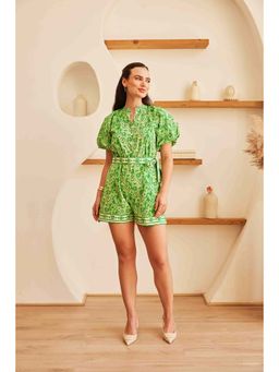 HOUSE OF SAL - Isle Printed Playsuit with Belt- Green