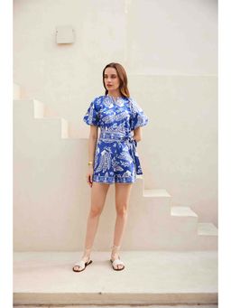 HOUSE OF SAL - Seoul Printed Playsuit with Belt- Blue