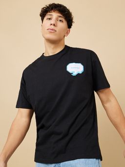 Styli - Black Chat Box Embroidery Detail Oversized T-shirt