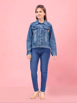 Aarika - Girls Blue Denim Solid Denim Jacket