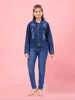 Aarika - Girls Navy Blue Denim Solid Denim Jacket