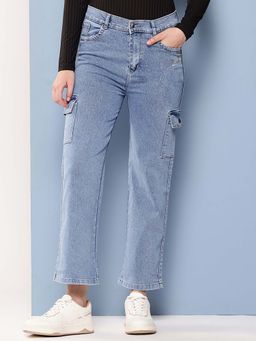 Aarika - Girls Blue Solid Denim Jeans
