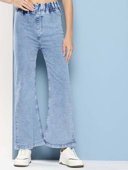 Aarika - Girls Blue Solid Denim Bootcut Jeans