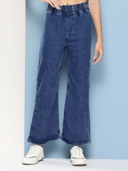 Aarika - Girls Blue Solid Denim Bootcut Jeans