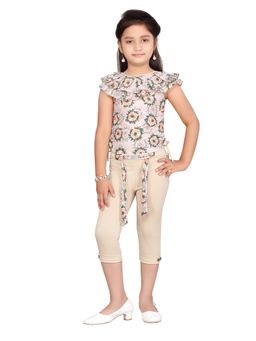 Aarika - Girls Beige Floral Blended Co-Ord Set