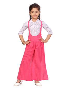Aarika - Girls White-Pink Polka Dots Jumpsuit
