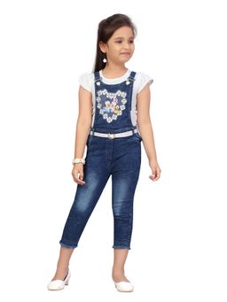 Aarika - Girls Blue Self Design Jumpsuit with T-Shirt