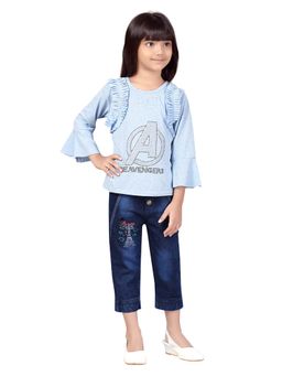 Aarika - Girls Blue Embellished Polyester Co-Ord Set