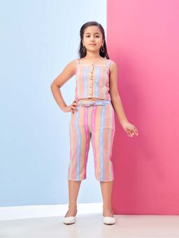 Aarika - Girls Pink Colorblock Cotton Co-Ord Set